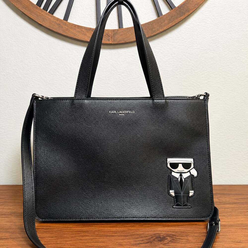 Karl Lagerfeld Paris Maybelle Appliqué Black Crossbody Satchel Tote Bag